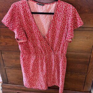 Floral Patterned Romper | Red